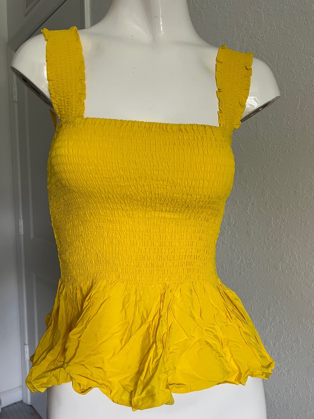 Elodie Yellow Smocked Peplum Camisole S NWT